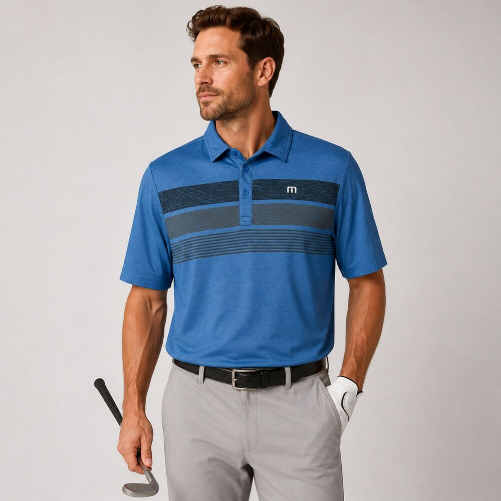 TravisMathew Blue Striped Polo Shirt M Golf Casual Logo - Picture 4 of 10